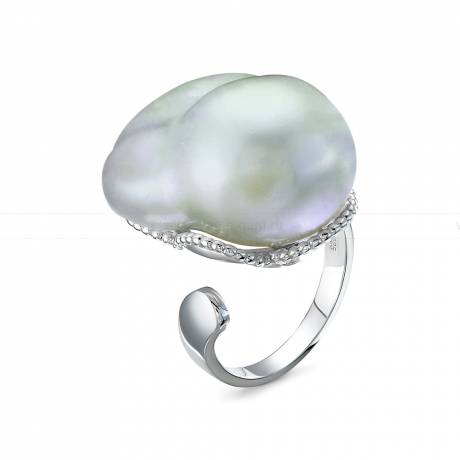Кольцо из серебра с серебристой барочной жемчужиной 20-28 мм. Артикул 10048