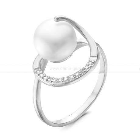 Кольцо из серебра с белой жемчужиной 8,5-9 мм. Артикул 10058