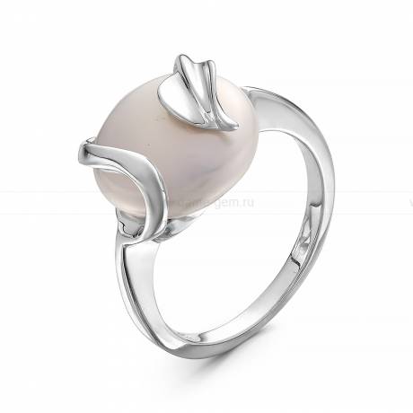 Кольцо из серебра с белой барочной жемчужиной 14,5 мм. Артикул 10443