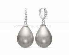 Серьги из серебра с серыми жемчужинами "Майорика" 16-20 мм. Артикул 10650