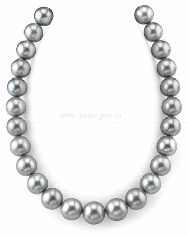 Ожерелье из темно-серого круглого морского Таитянского жемчуга 11,1-13,4 мм. Артикул 10672
