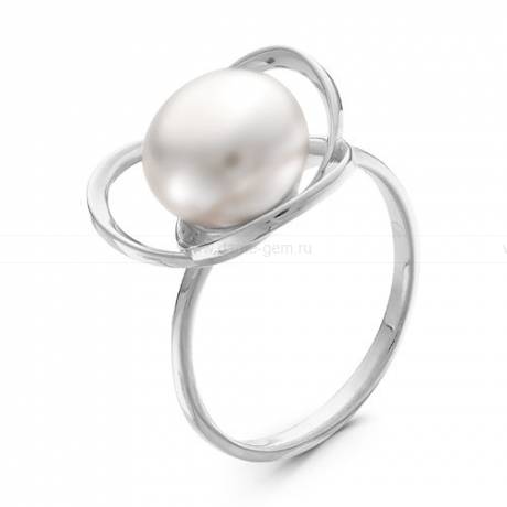 Кольцо из серебра с белой жемчужиной 9,5-10,5 мм. Артикул 10872