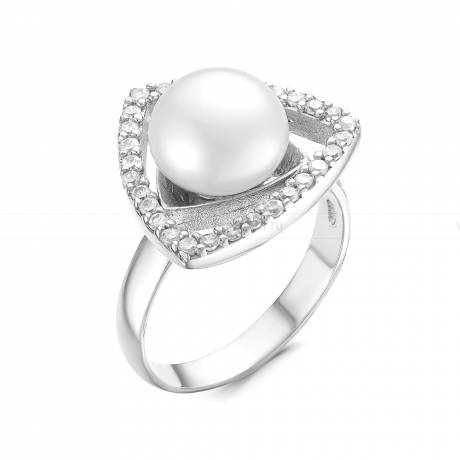 Кольцо из серебра с белой жемчужиной 9,5 мм. Артикул 10877