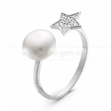 Двойное кольцо "Dior" с белой жемчужиной 8,5-9 мм. Артикул 10889