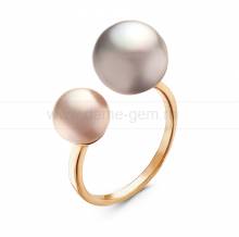 Двойное кольцо "Dior" с розовой и серой жемчужинами 7-9,5 мм. Артикул 10900