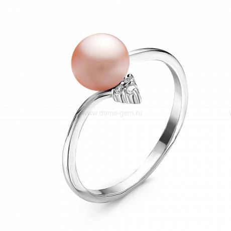 Кольцо из серебра с розовой жемчужиной 7-7,5 мм. Артикул 10918