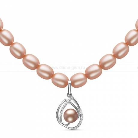 Ожерелье с кулоном из розового рисообразного жемчуга 7,5-8 мм. Артикул 10956