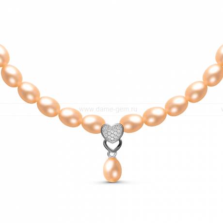 Ожерелье c кулоном из розового рисообразного жемчуга 6-6,5 мм. Артикул 10978