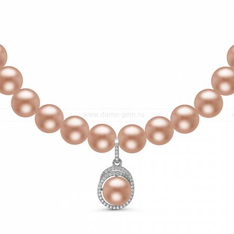 Ожерелье с кулоном из розового круглого речного жемчуга 6-6,5 мм. Артикул 11008