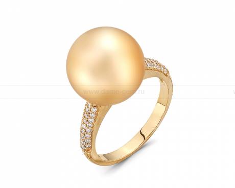 Кольцо из золота с золотистой Австралийской жемчужиной 13-13,5 мм. Артикул 11256