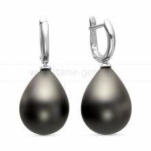 Серьги из серебра с черными жемчужинами "Майорика" 16-20 мм. Артикул 11275