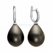 Серьги из серебра с черными жемчужинами "Майорика" 16-20 мм. Артикул 11277