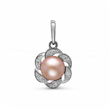 Кулон из серебра с розовой жемчужиной 7,5-8,5 мм. Артикул 11379
