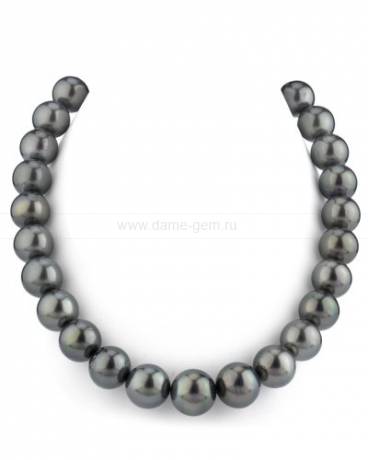 Ожерелье из черного круглого морского Таитянского жемчуга 13-15 мм. Артикул 11725