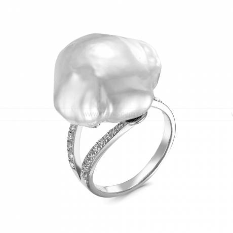 Кольцо из серебра с белой барочной жемчужиной 15-17 мм. Артикул 12446