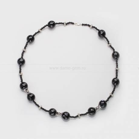 Ожерелье из черного агата со вставками из сплава. Артикул 12626