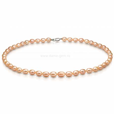 Ожерелье из персикового рисообразного речного жемчуга 7,5-8 мм. Артикул 7676