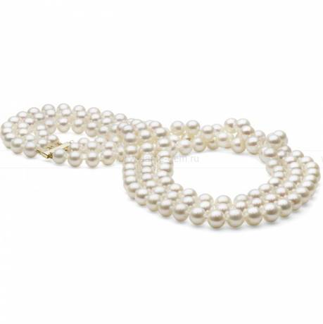 Ожерелье в 3 ряда из белого круглого речного жемчуга 7-7,5 мм. Артикул 8455