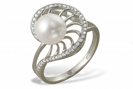 Кольцо из серебра 925 пробы с белой жемчужиной 8,5-9 мм. Артикул 9189