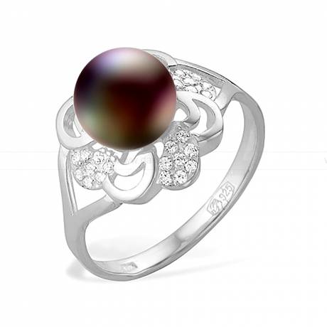 Кольцо из серебра с черной жемчужиной 8-8,5 мм. Артикул 9191
