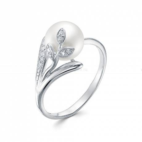 Кольцо из серебра с белой жемчужиной 9,5-10 мм. Артикул 9433