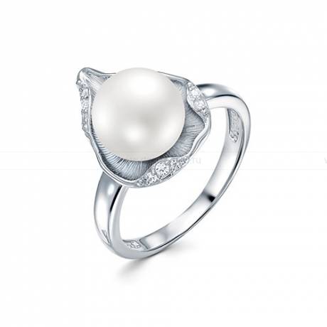 Кольцо из серебра с белой жемчужиной 8,5-9 мм. Артикул 9438