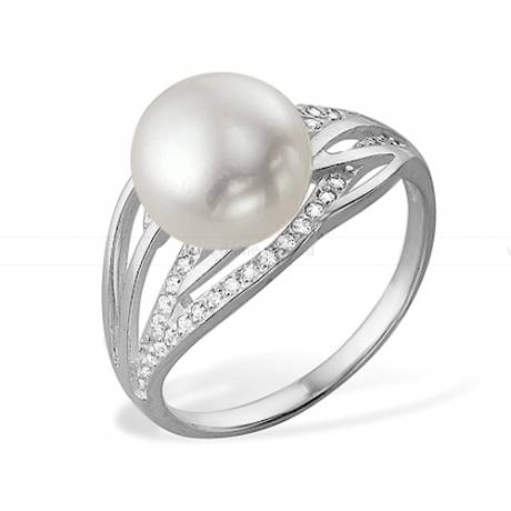 Кольцо из серебра с белой жемчужиной 7-7,5 мм. Артикул 9446