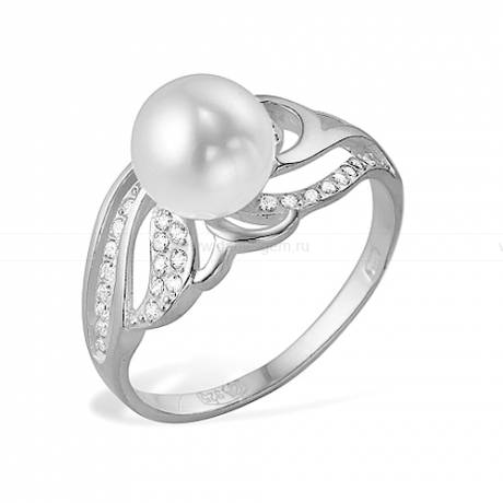 Кольцо из серебра с белой жемчужиной 7-7,5 мм. Артикул 9455