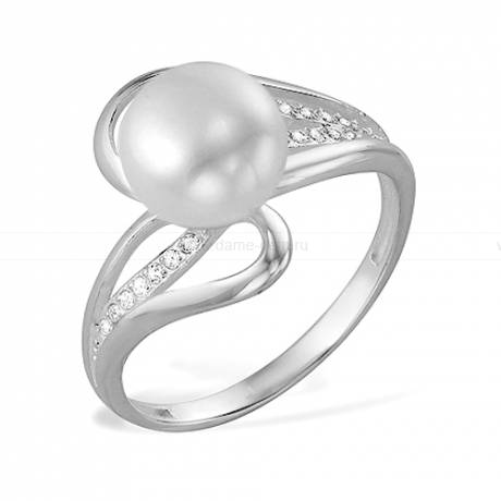 Кольцо из серебра с белой жемчужиной 8-8,5 мм. Артикул 9456
