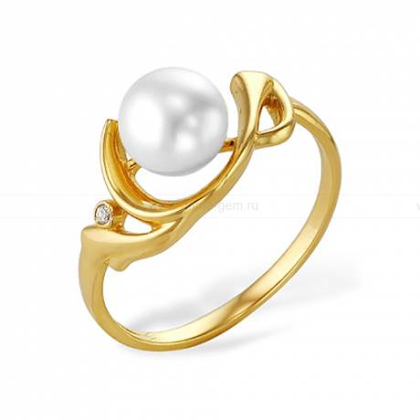 Кольцо из желтого золота с белой жемчужиной 7,5-8 мм. Артикул 9716