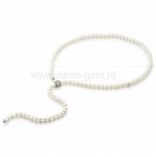 Ожерелье "Галстук" из белого круглого речного жемчуга 9,5-10,5 мм. Артикул 9729