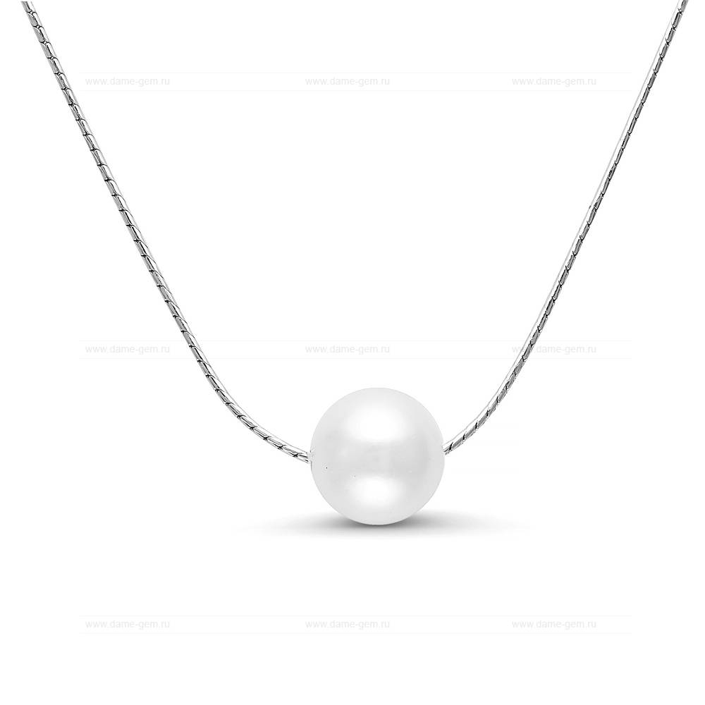 Цепочка из серебра с белой речной жемчужиной 9,5-10 мм, артикул 9765 –купить в Москве.