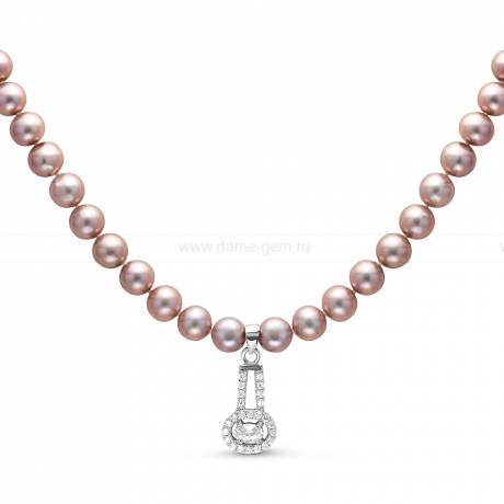 Ожерелье с кулоном из серого круглого речного жемчуга 7-7,5 мм. Артикул 9938