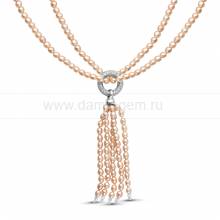 Ожерелье с кулоном из розового рисообразного жемчуга 3-5 мм. Артикул 9943