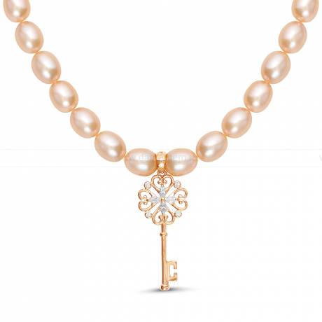 Ожерелье с кулоном из розового рисообразного жемчуга 7,5-8 мм. Артикул 9944