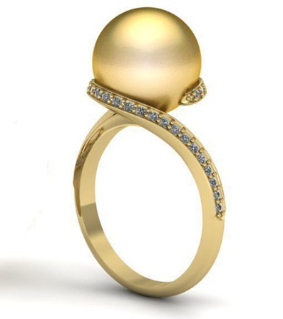 кольцо с золотистым жемчугом