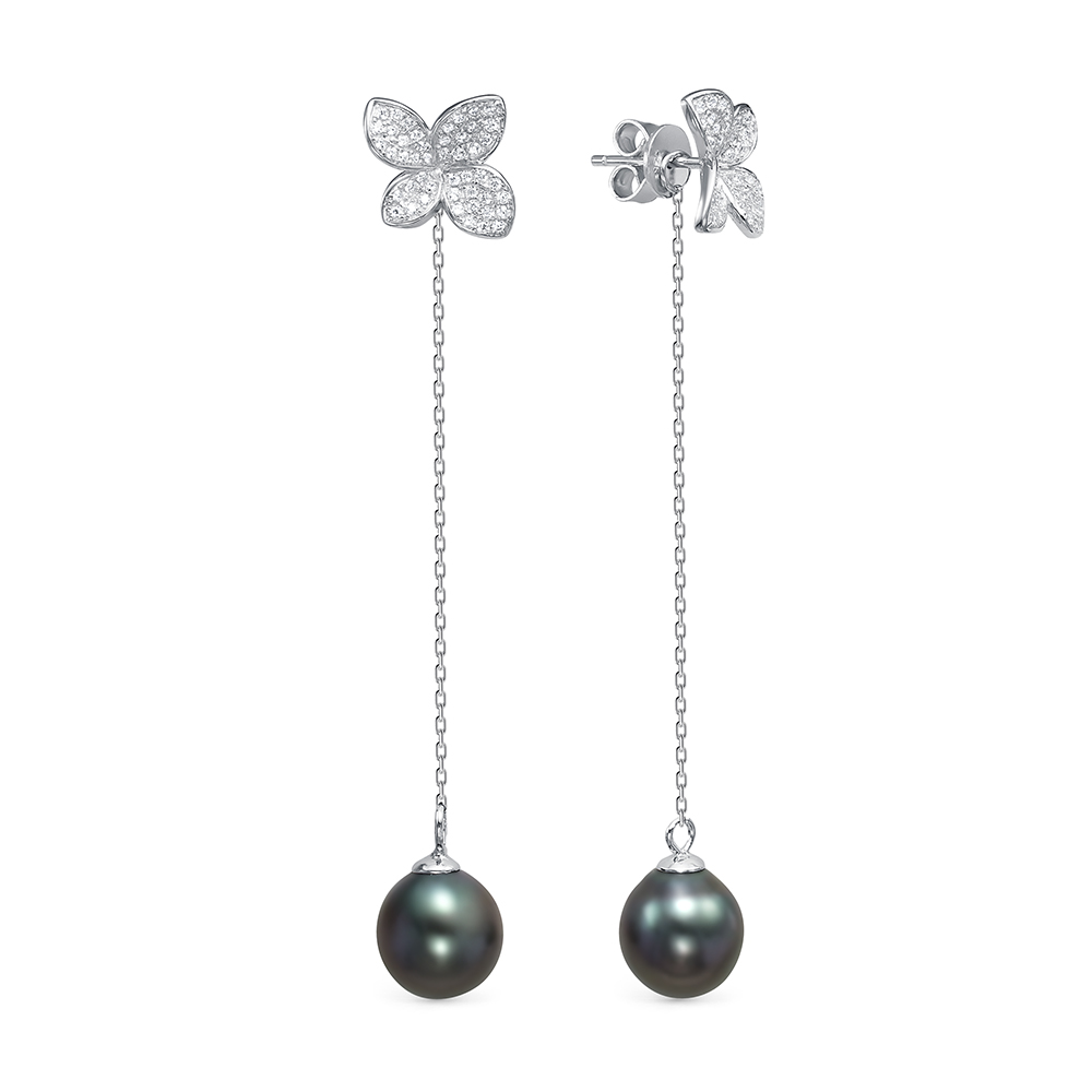 Серьги из серебра с Таитянскими жемчужинами 10-10,5 мм. Артикул 12448