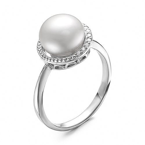 Кольцо из серебра 925 пробы с белой жемчужиной 8,5-9 мм. Артикул 10368