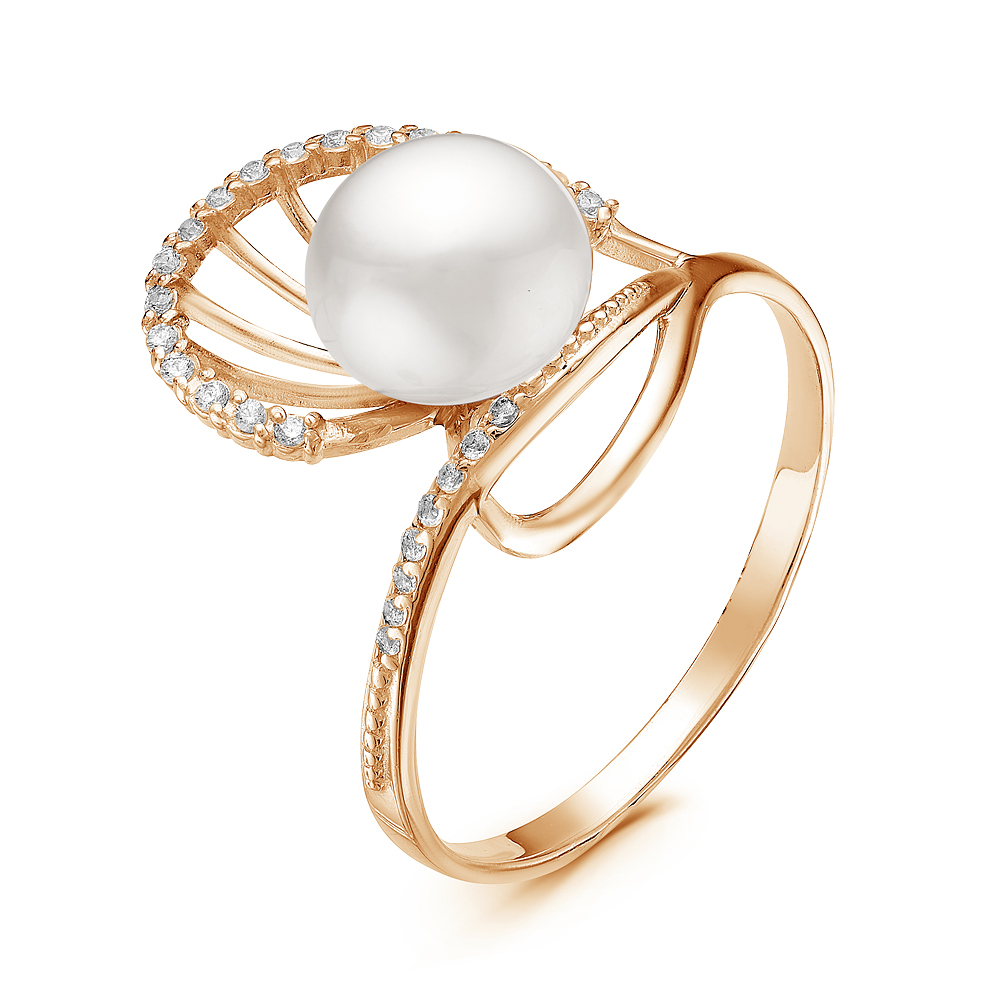 Кольцо из серебра 925 пробы с белой речной жемчужиной 7-7,5 мм. Артикул 11057