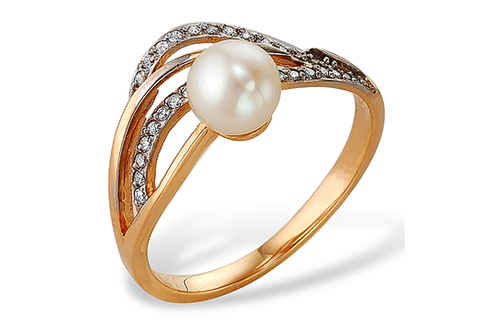 Кольцо из серебра 925 пробы с белой речной жемчужиной 7-7,5 мм. Артикул 10118