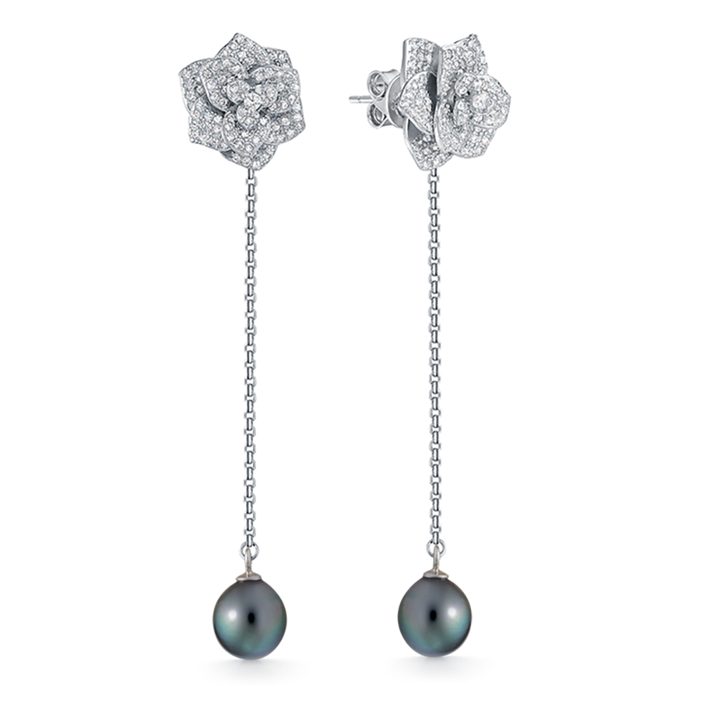 Серьги из серебра с черными Таитянскими жемчужинами 8,6-8,9 мм. Артикул 12232