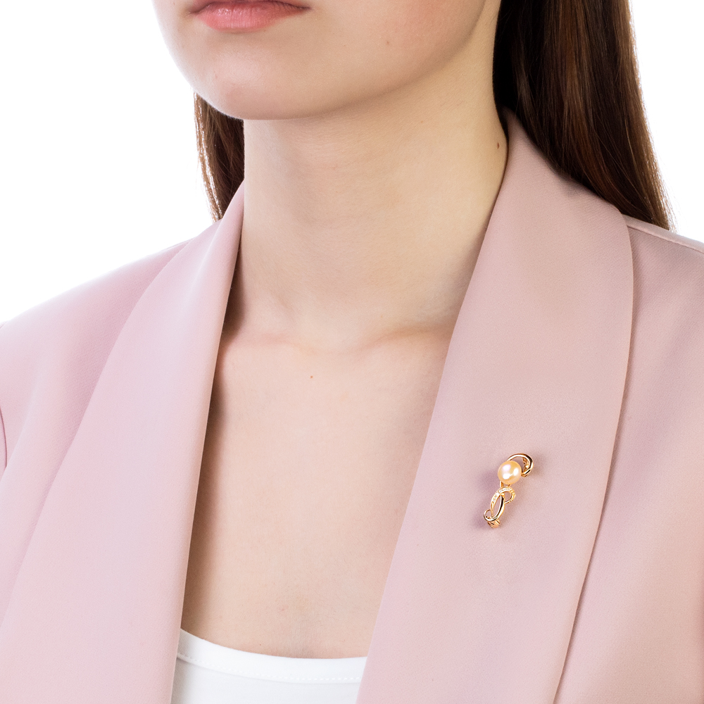 Брошь из серебра с розовой жемчужиной 7-7,5 мм. Артикул 12145