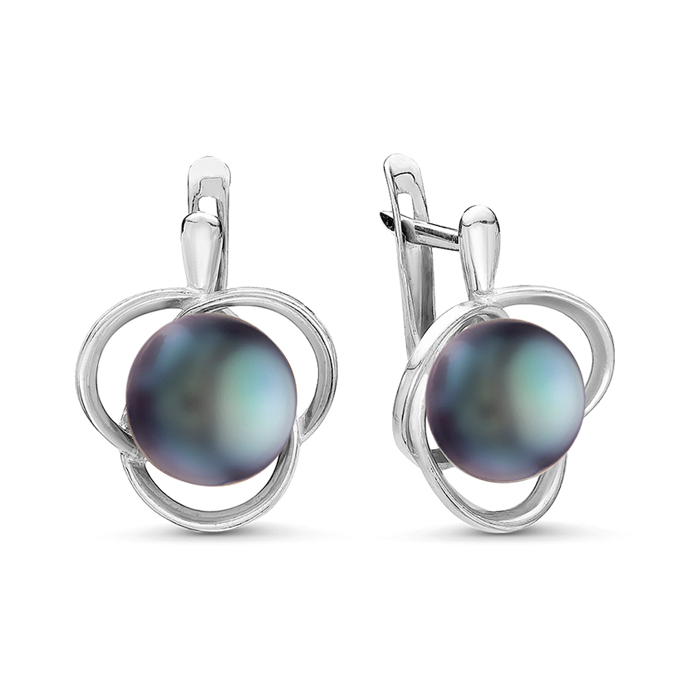 Серьги из серебра с черными жемчужинами 8,5-9 мм. Артикул 10771 Серьги из серебра с черными жемчужинами 8,5-9 мм. Артикул 10771