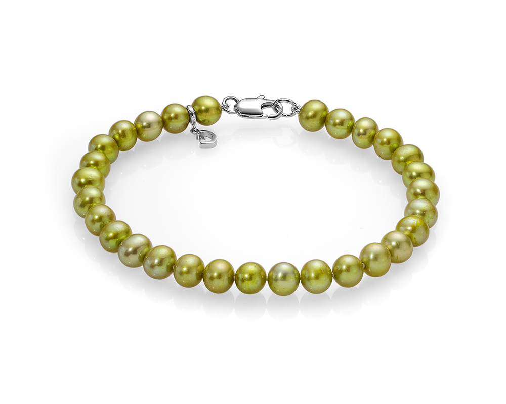 Браслет из фисташкового круглого речного жемчуга 6-6,5 мм. Качество жемчуга наивысшее ААА. Артикул 11355