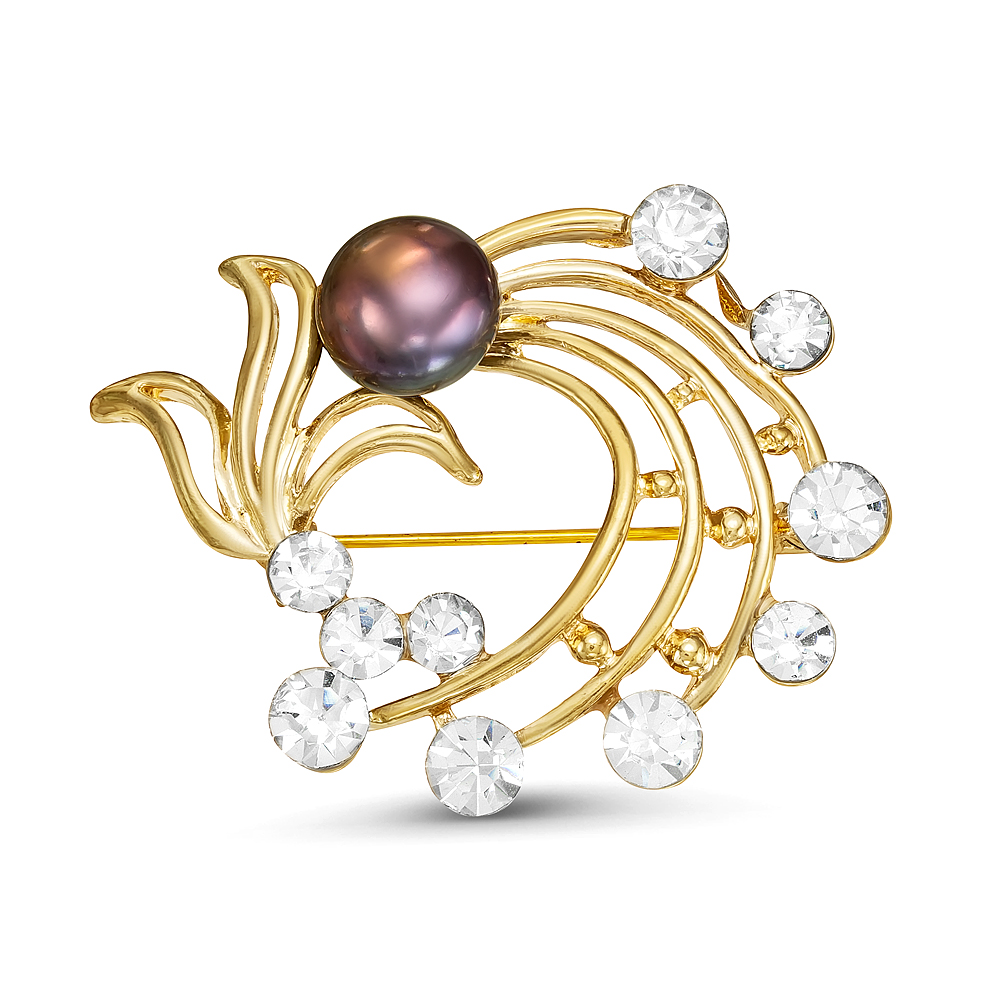 Брошь из сплава с черной жемчужиной 10 мм. Артикул 12149