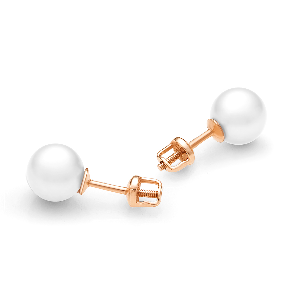 Пусеты из серебра с белыми жемчужинами 7,5-8 мм. Артикул 11738