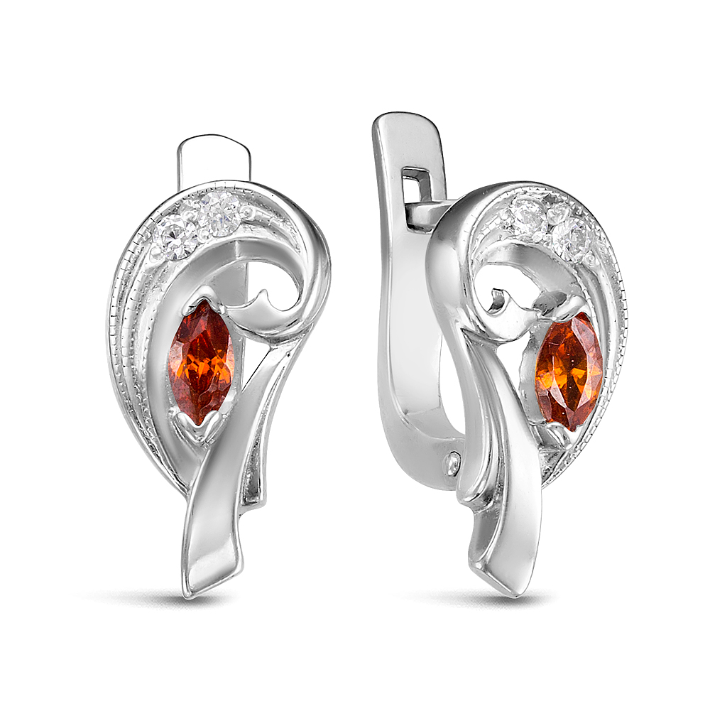 Серьги из серебра 925 пробы, украшенные фианитами. Артикул 12574