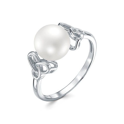 Кольцо из белого золота 585 пробы с белой жемчужиной 8,5-9 мм. Артикул 12788