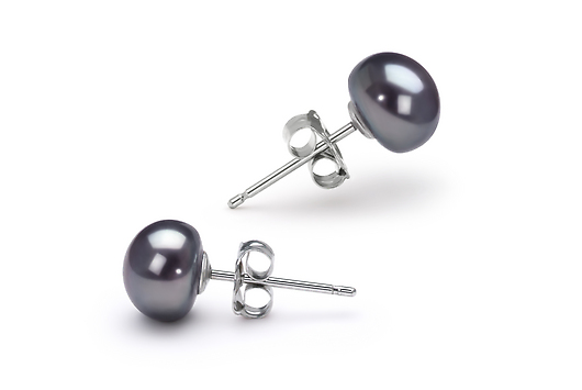 Пусеты из серебра с черными жемчужинами 6,5-7 мм. Артикул 11400