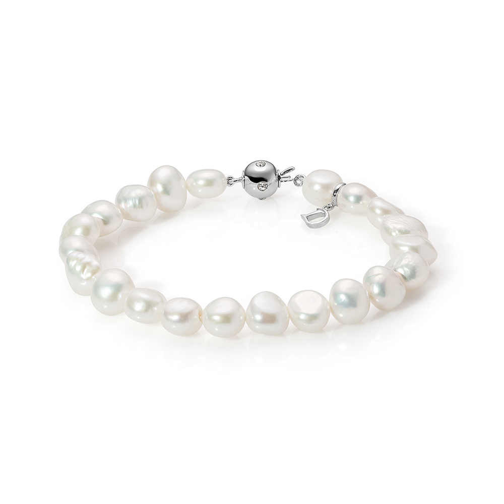 Браслет из белого барочного речного жемчуга 9-10 мм. Качество жемчуга наивысшее ААА. Артикул 11831